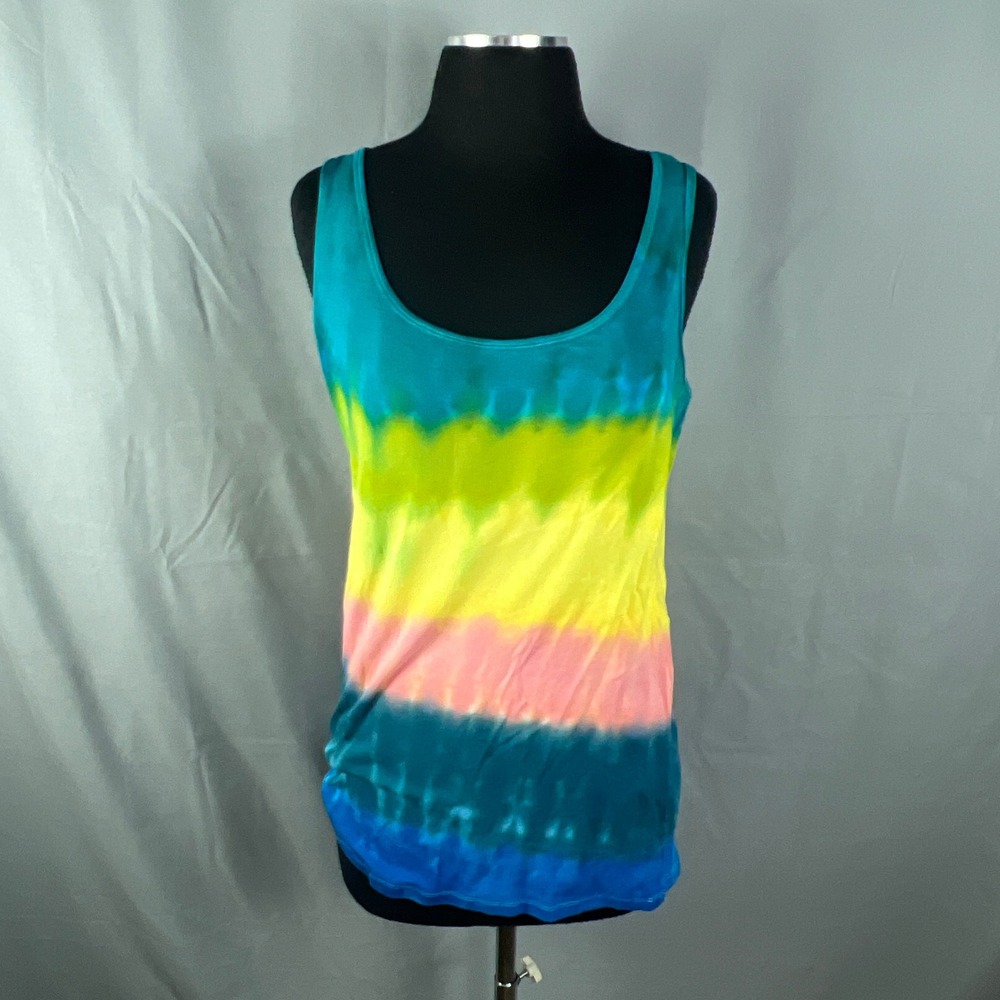 Faded Glory Tank Top Womens 1X 16W Multicolor Tie Dye Stretch Wide Strap Summer